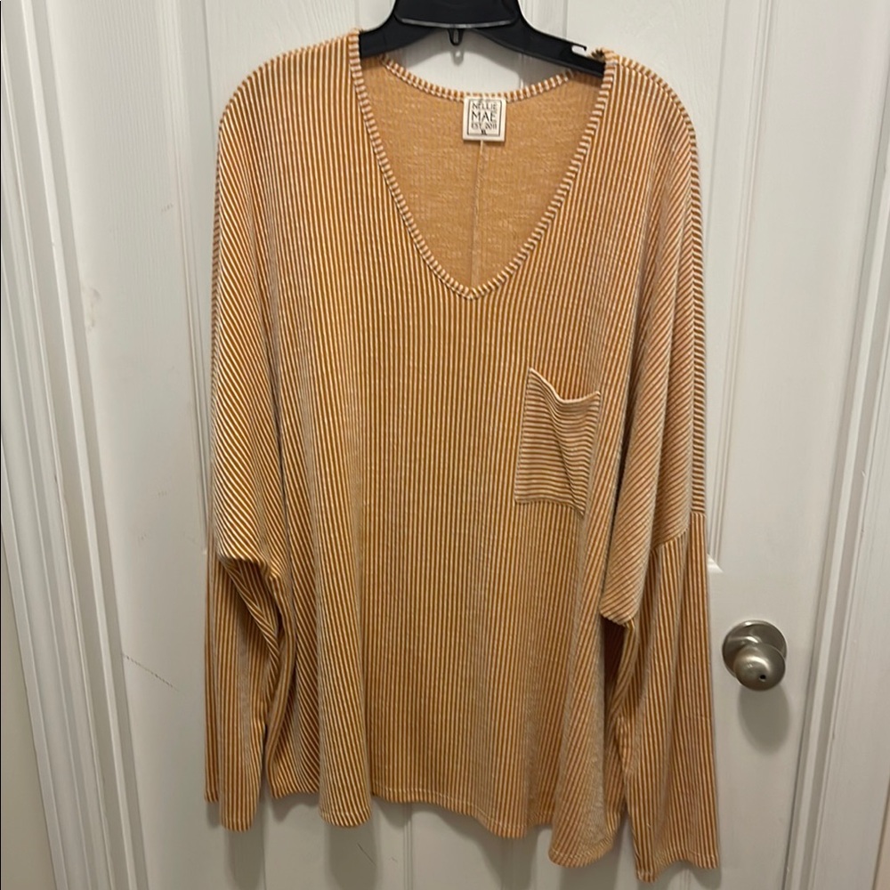 Nellie Mae-Striped V-Neck Long Sleeve Top